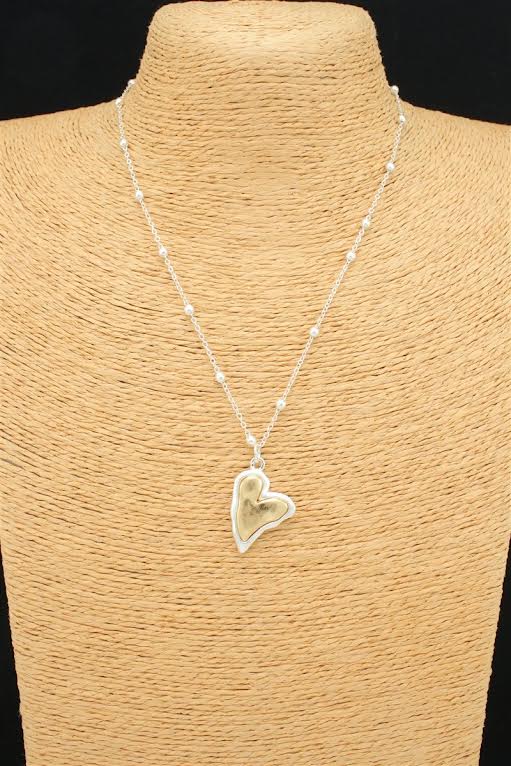 Tilted Heart Necklace Gold and Silver